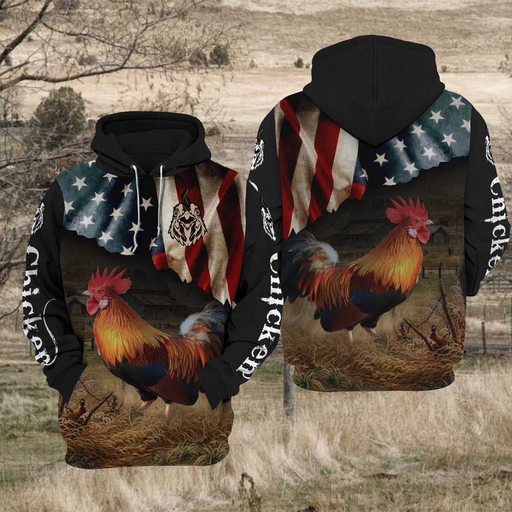 Chicken US Flag All Over Printed Hoodie TT, Farmer Hoodie, Farm Themed Shirts, Farm Tee Shirts