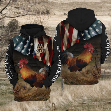 Chicken US Flag All Over Printed Hoodie TT, Farmer Hoodie, Farm Themed Shirts, Farm Tee Shirts