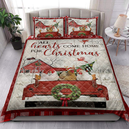 Chicken With Truckmas Tree Snowflake Cozy Farmho Use Red Plaid Bedding Set, Christmas Beddings, Xmas Bedding Sets