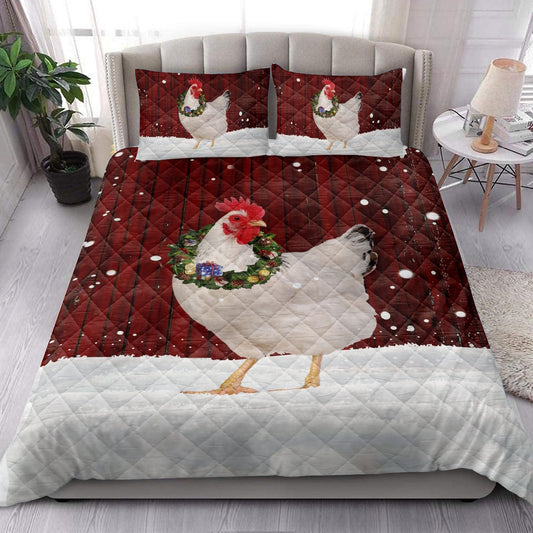 Chicken Wreathmas Farm Chicken Bedding Set, Christmas Beddings, Xmas Bedding Sets