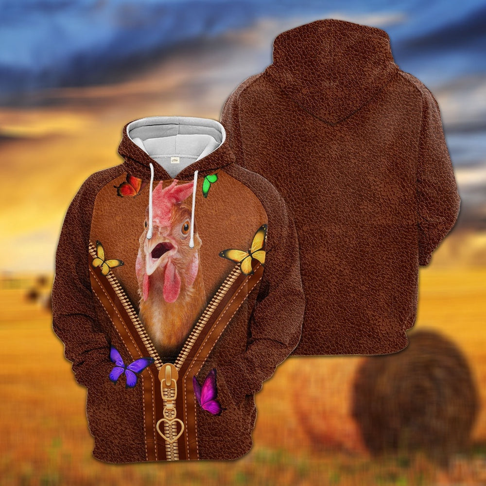 Chicken Zipper Sewing To Leather Hoodie, Farmer Hoodie, Farm Themed Shirts, Farm Tee Shirts