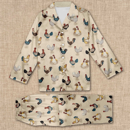 Chickens Pattern All Over Print Pajamas Sets, Farm Pajamas, Farm Animal Pajamas, Christmas Farm Pajamas