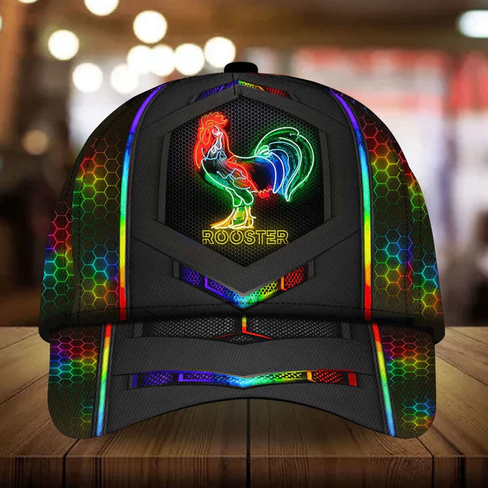 Chickens Rooster Neon Light Pattern Cap, Farmer Cap, Vintage Farmer Hat, Mens Farmer Hats, Cap For Farmers