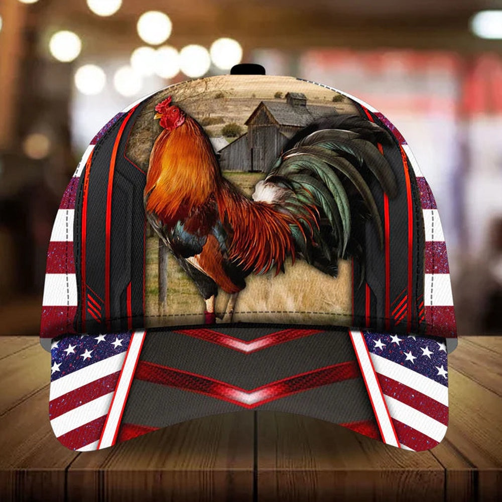Chickens Rooster U.S Flag Pattern Cap, Farmer Cap, Vintage Farmer Hat, Mens Farmer Hats, Cap For Farmers
