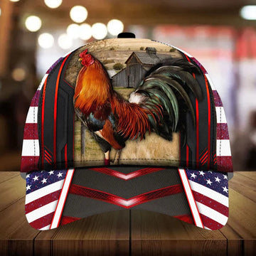 Chickens Rooster U.S Flag Pattern Cap, Farmer Cap, Vintage Farmer Hat, Mens Farmer Hats, Cap For Farmers