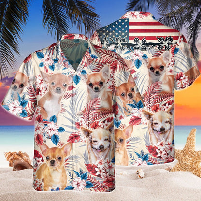 Chihuahua Dog United States Flag Hawaiian Flowers All Over Printed Hawaiian Shirt, Farm Hawaiian Shirt, Farmer Hawaii