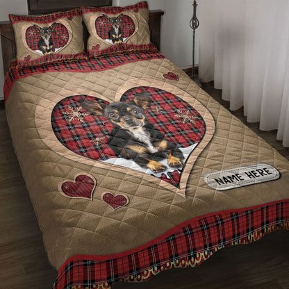 Chihuahuamas Heart Red Plaid Bedding Set, Christmas Beddings, Xmas Bedding Sets