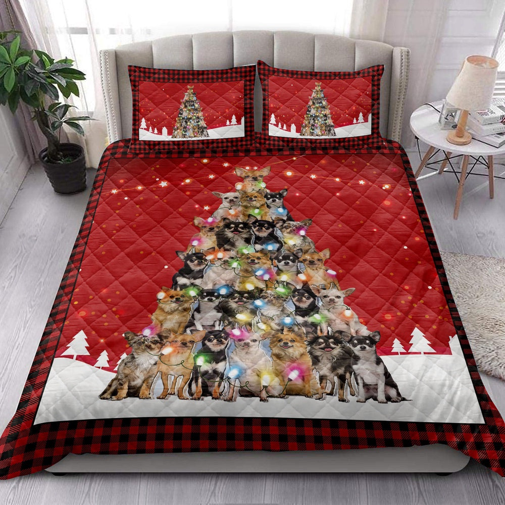 Chihuahuamas Noel Xmas Tree Dog Bedding Set, Christmas Beddings, Xmas Bedding Sets