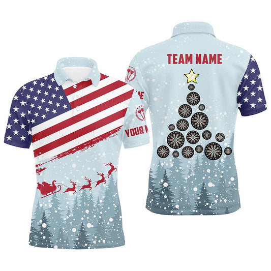 Christmas American Flag Men Darts Polo Shirt Custom Patriotic Dart Polo For Men, Darts Team Polo Shirt