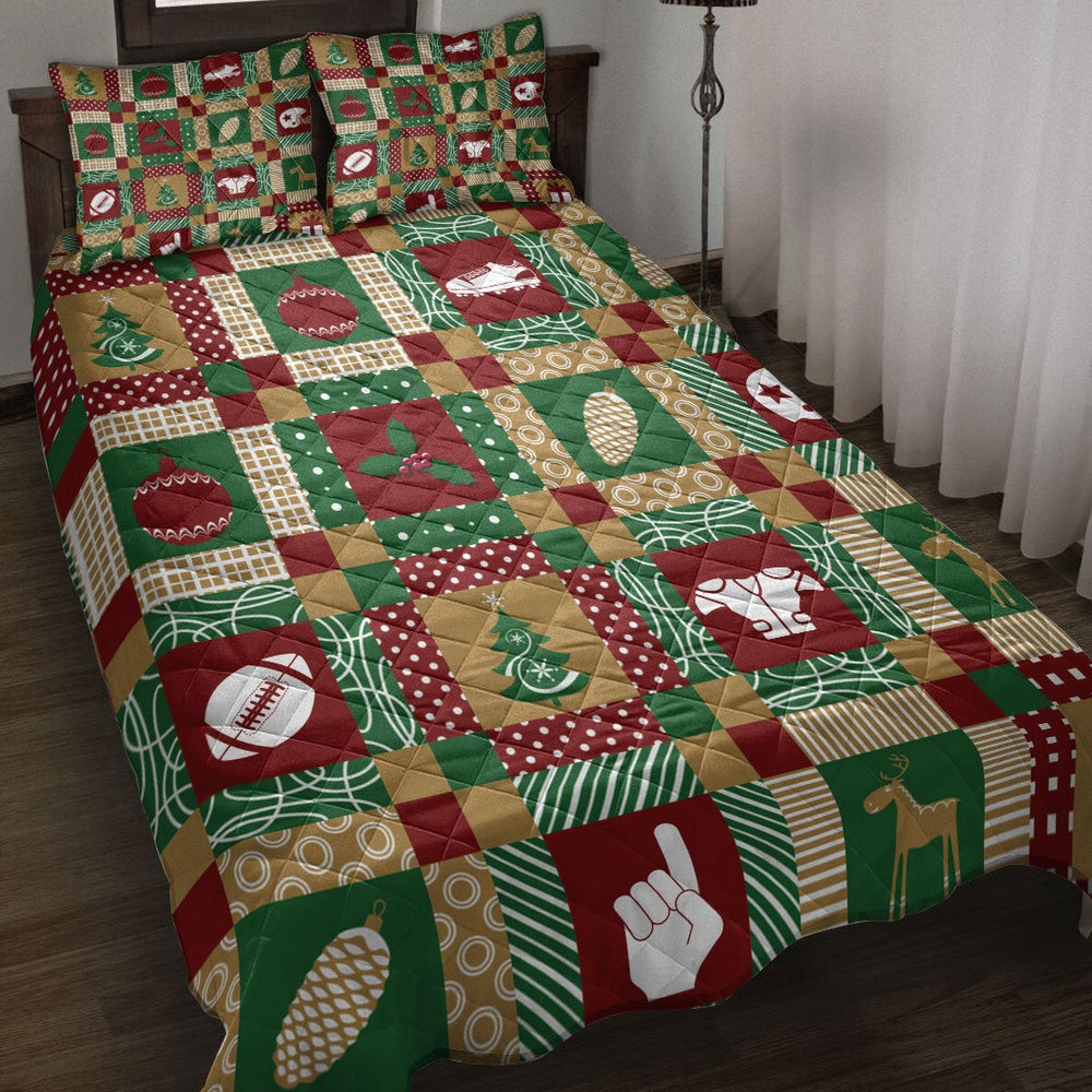 Christmas American Football Patchwork Xmas Winter Holiday Bedding Set, Christmas Beddings, Xmas Bedding Sets