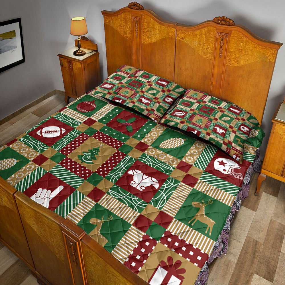 Christmas American Football Patchwork Xmas Winter Holiday Bedding Set, Christmas Beddings, Xmas Bedding Sets