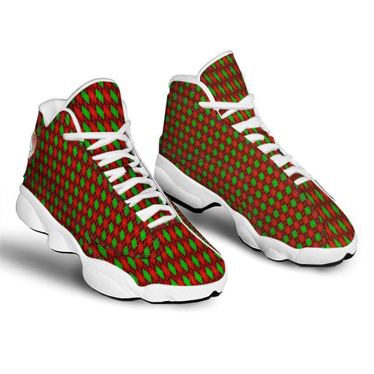 Christmas Argyle Red And Green Print Basketball Shoes, Christmas Basketball Shoes, Christmas Shoes