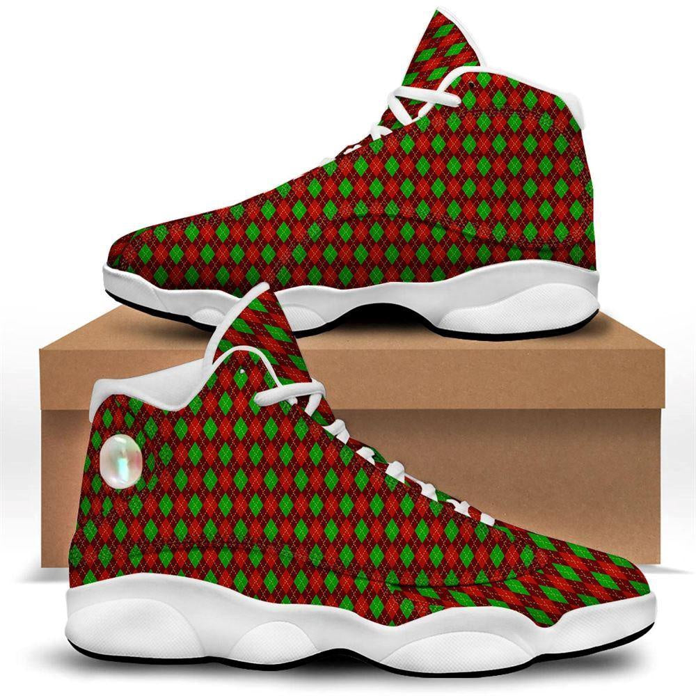 Christmas Argyle Red And Green Print Basketball Shoes, Christmas Basketball Shoes, Christmas Shoes