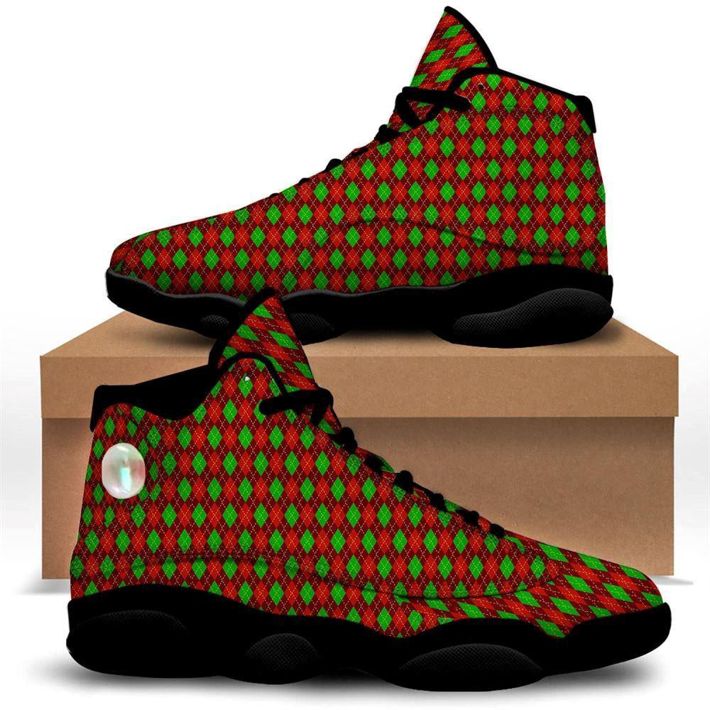Christmas Argyle Red And Green Print Basketball Shoes, Christmas Basketball Shoes, Christmas Shoes