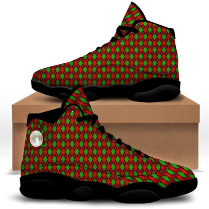 Christmas Argyle Red And Green Print Basketball Shoes, Christmas Basketball Shoes, Christmas Shoes
