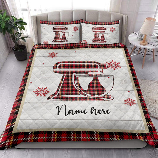Christmas Baking Mixer Snowflake Red Plaid Bedding Set, Christmas Beddings, Xmas Bedding Sets