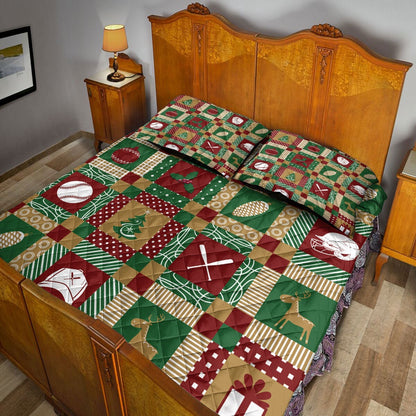 Christmas Baseball Patchwork Xmas Winter Holiday Bedding Set, Christmas Beddings, Xmas Bedding Sets