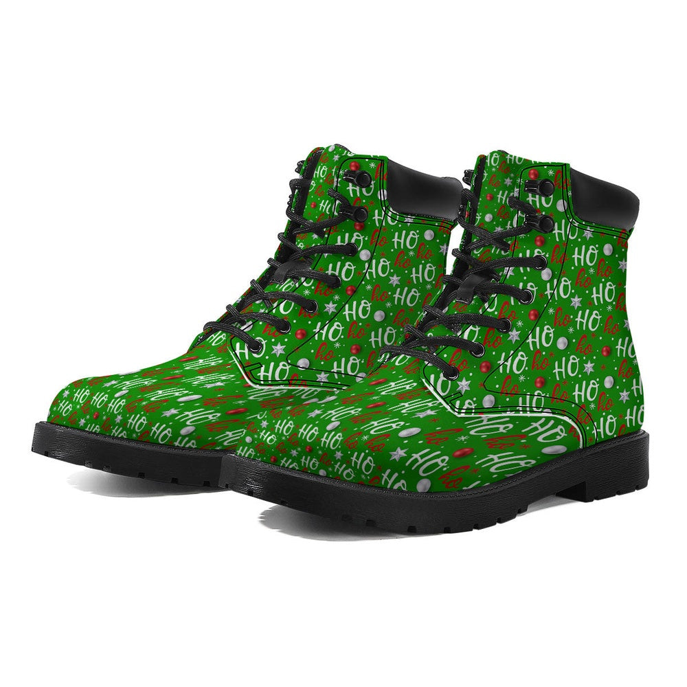 Christmas Boots, Ho Ho Christmas Santa Print Pattern Boots