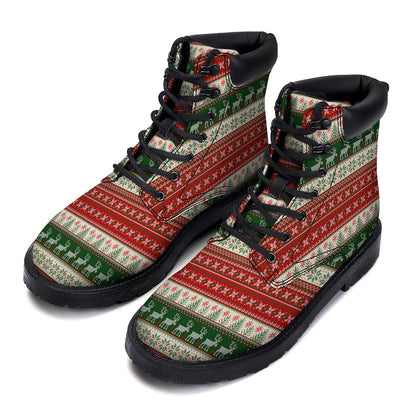 Christmas Boots, Knitted Merry Christmas Print Pattern Boots