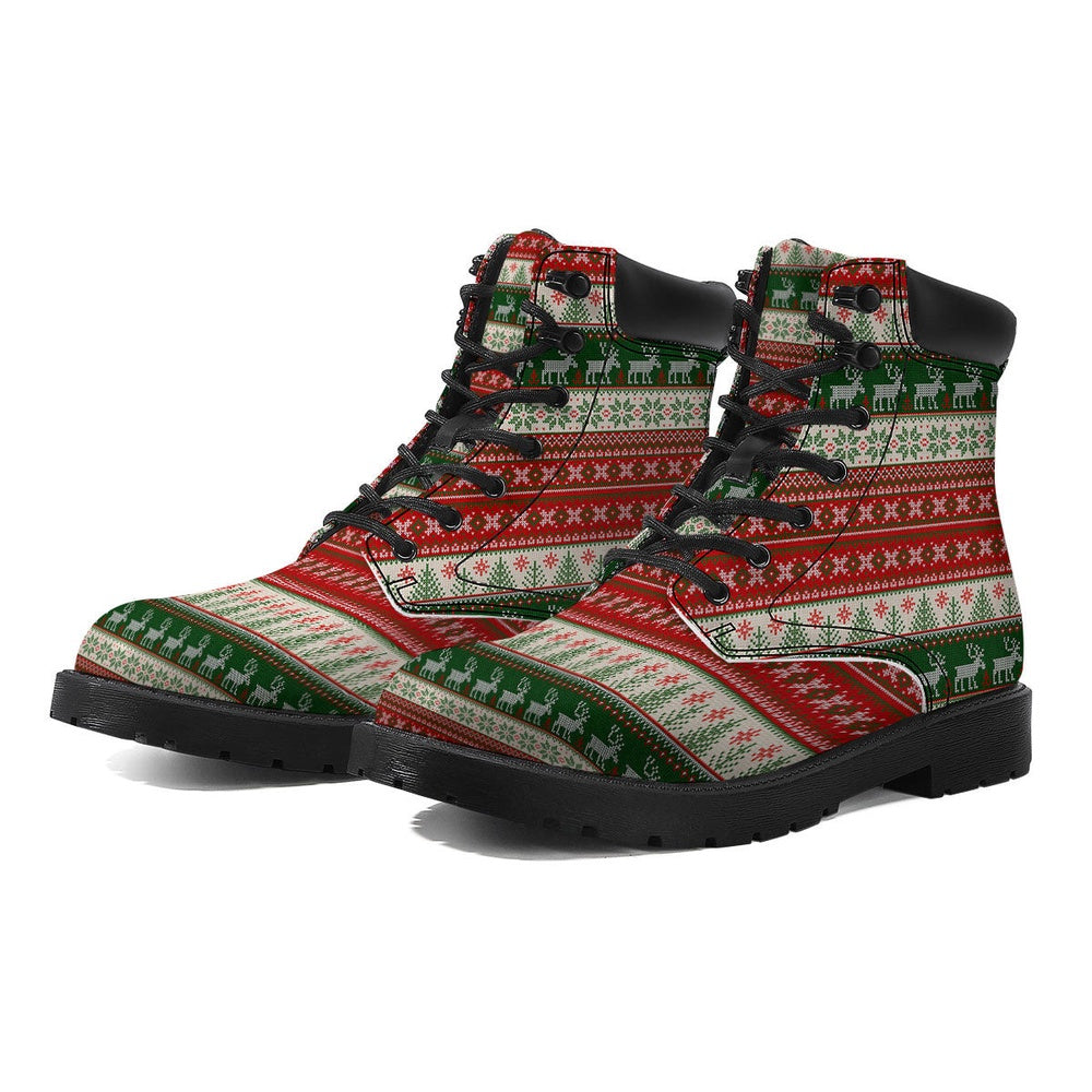 Christmas Boots, Knitted Merry Christmas Print Pattern Boots