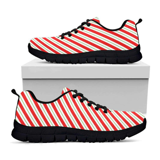 Christmas Candy Cane Stripe Print Shoes Sneaker, Christmas Shoes, Chistmas Sneaker, Christmas Running Shoes