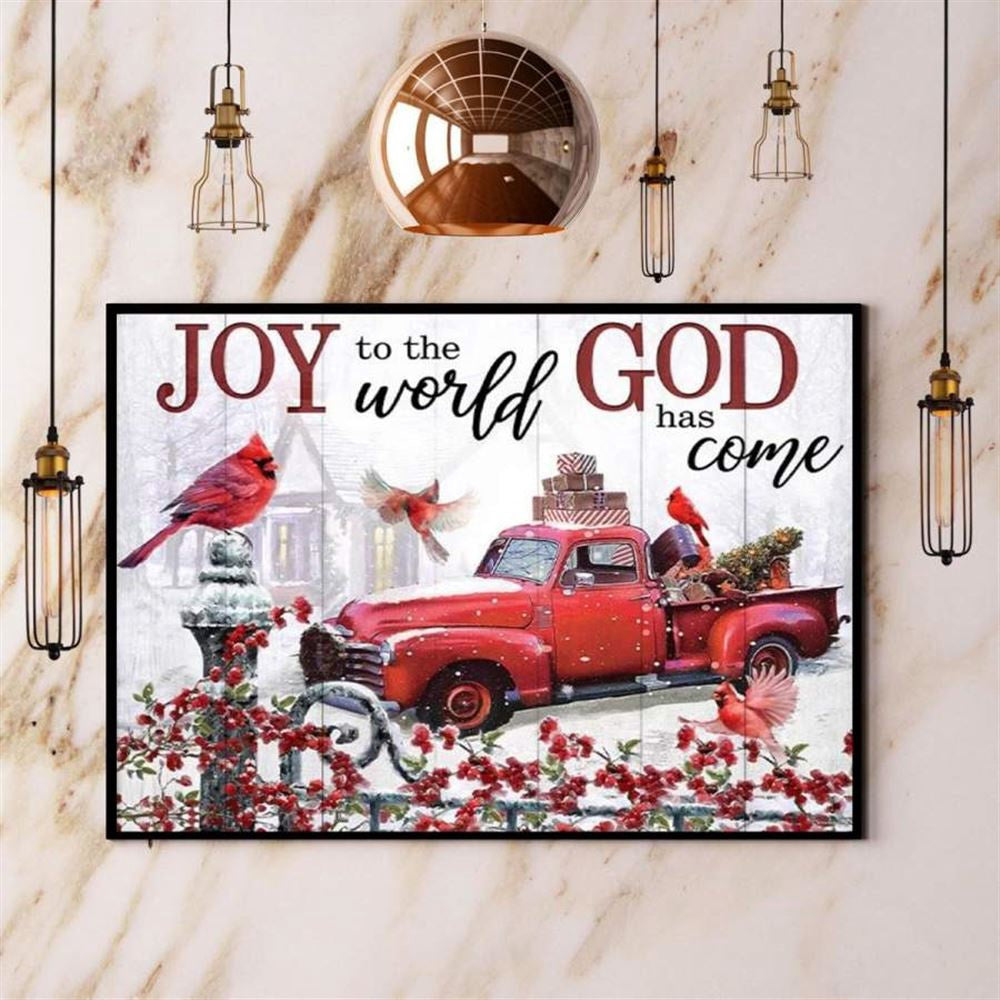 Christmas Cardinal Joy To The World God Has Come Red Truck Farm House Canvas, Farm Canvas, Farm Gift, Farm Home Decor