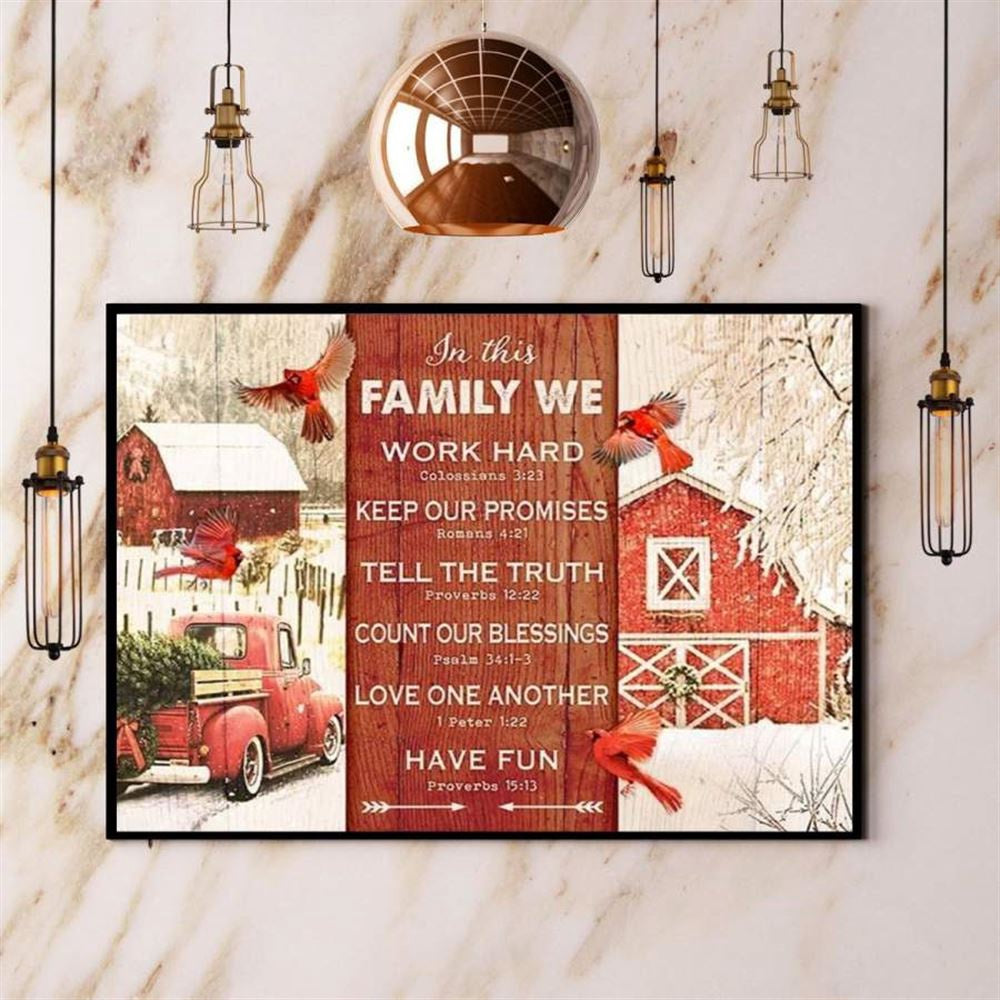 Christmas Cardinal This Family We Work Hard Winter Farm House Red Truck Happy Xmas Canvas, Farm Canvas, Farm Gift, Farm Home Decor