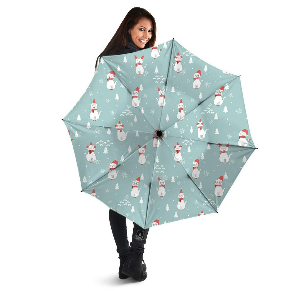 Christmas Cat Print Umbrella, Christmas Umbrella, Xmas Umbrella