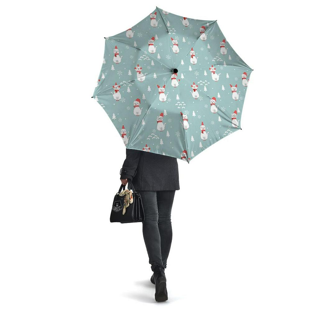 Christmas Cat Print Umbrella, Christmas Umbrella, Xmas Umbrella