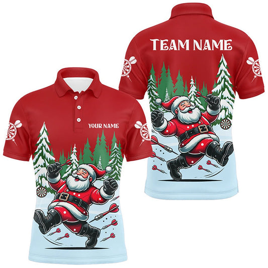 Christmas Dart Shirts For Men Custom 3D Funny Santa Print Darts Shirts Short Sleeve Dart Polo, Darts Team Polo Shirt