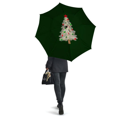 Christmas Decorated Tree Print Umbrella, Christmas Umbrella, Xmas Umbrella