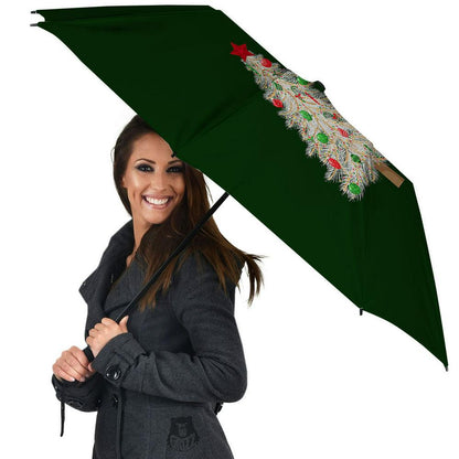 Christmas Decorated Tree Print Umbrella, Christmas Umbrella, Xmas Umbrella