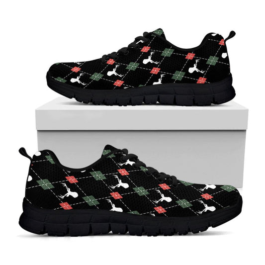 Christmas Deer Argyle Pattern Print Shoes Sneaker, Christmas Shoes, Chistmas Sneaker, Christmas Running Shoes