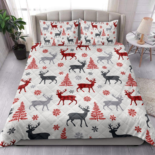Christmas Deer Tree Snowflakesmass Bedding Set, Christmas Beddings, Xmas Bedding Sets