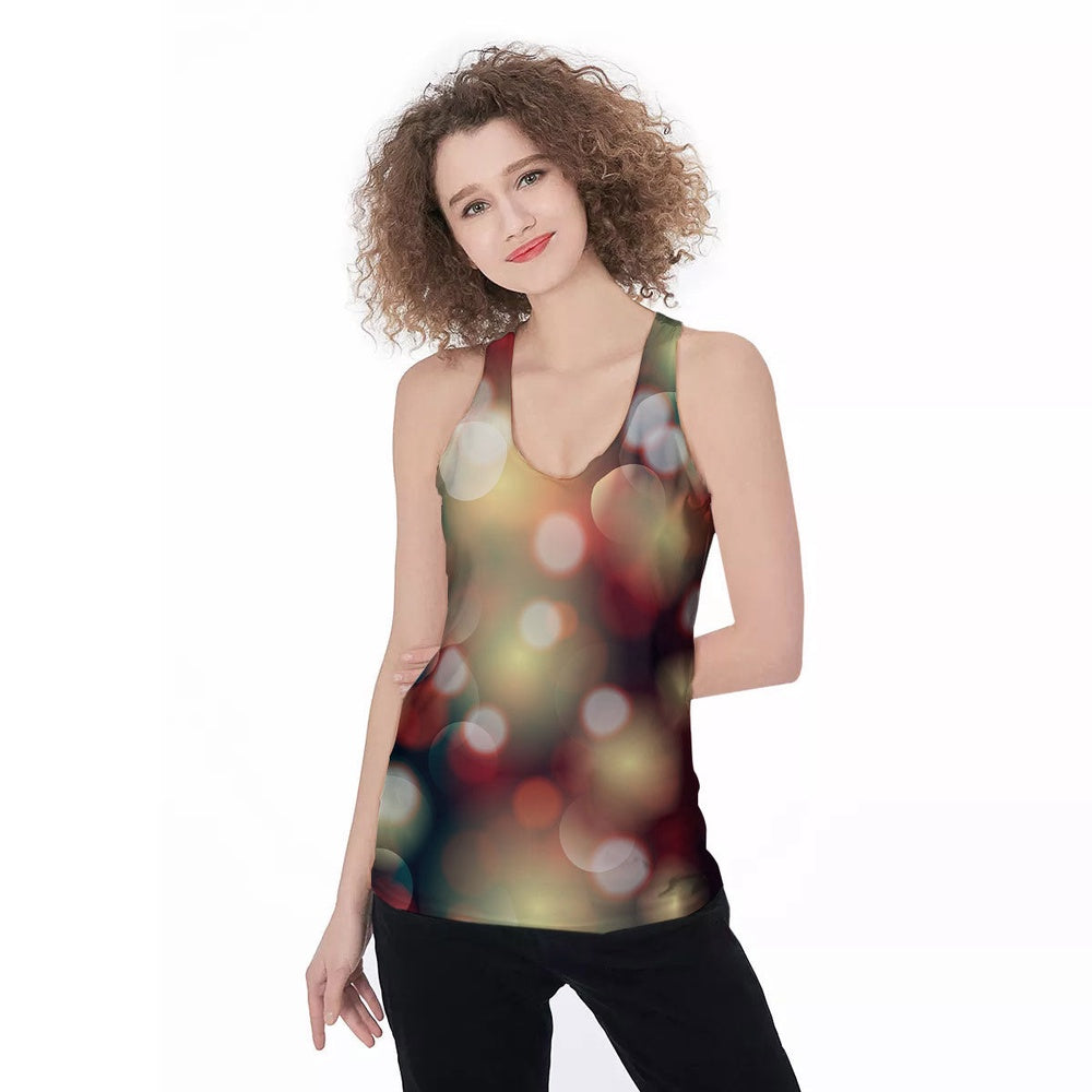Christmas Defocused Lights Print Women's Racerback Tank Top, Christmas Tank Top, Women Christmas Clothing