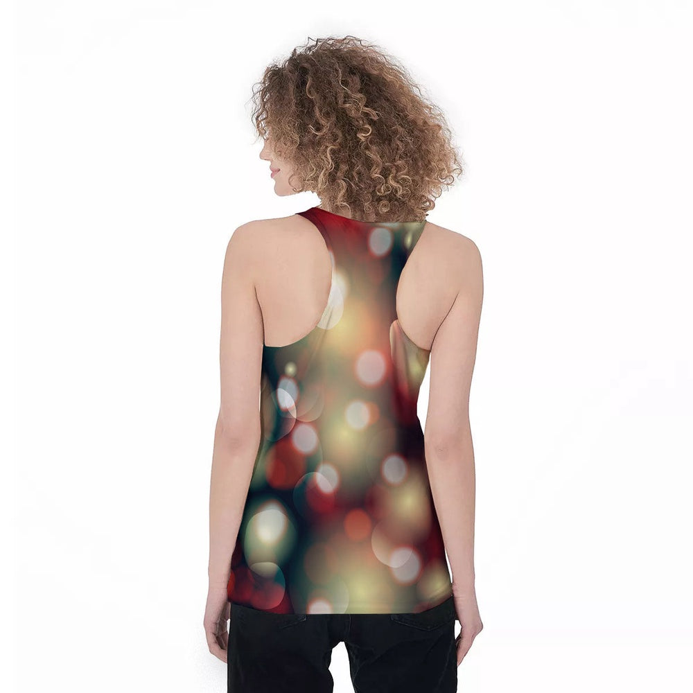 Christmas Defocused Lights Print Women's Racerback Tank Top, Christmas Tank Top, Women Christmas Clothing