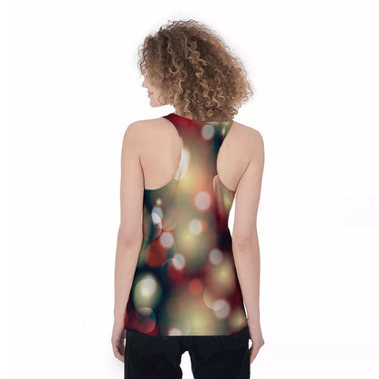 Christmas Defocused Lights Print Women's Racerback Tank Top, Christmas Tank Top, Women Christmas Clothing