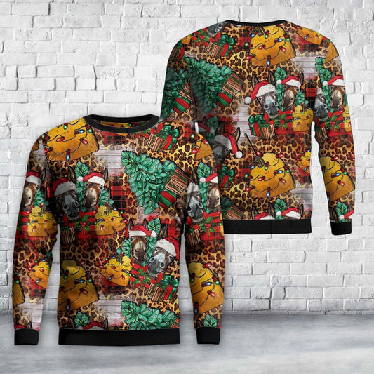 Christmas Donkeys And Hay With Christmas Tree Sweater, Christmas Ugly Sweater, Sweater Xmas, Ugly Sweater