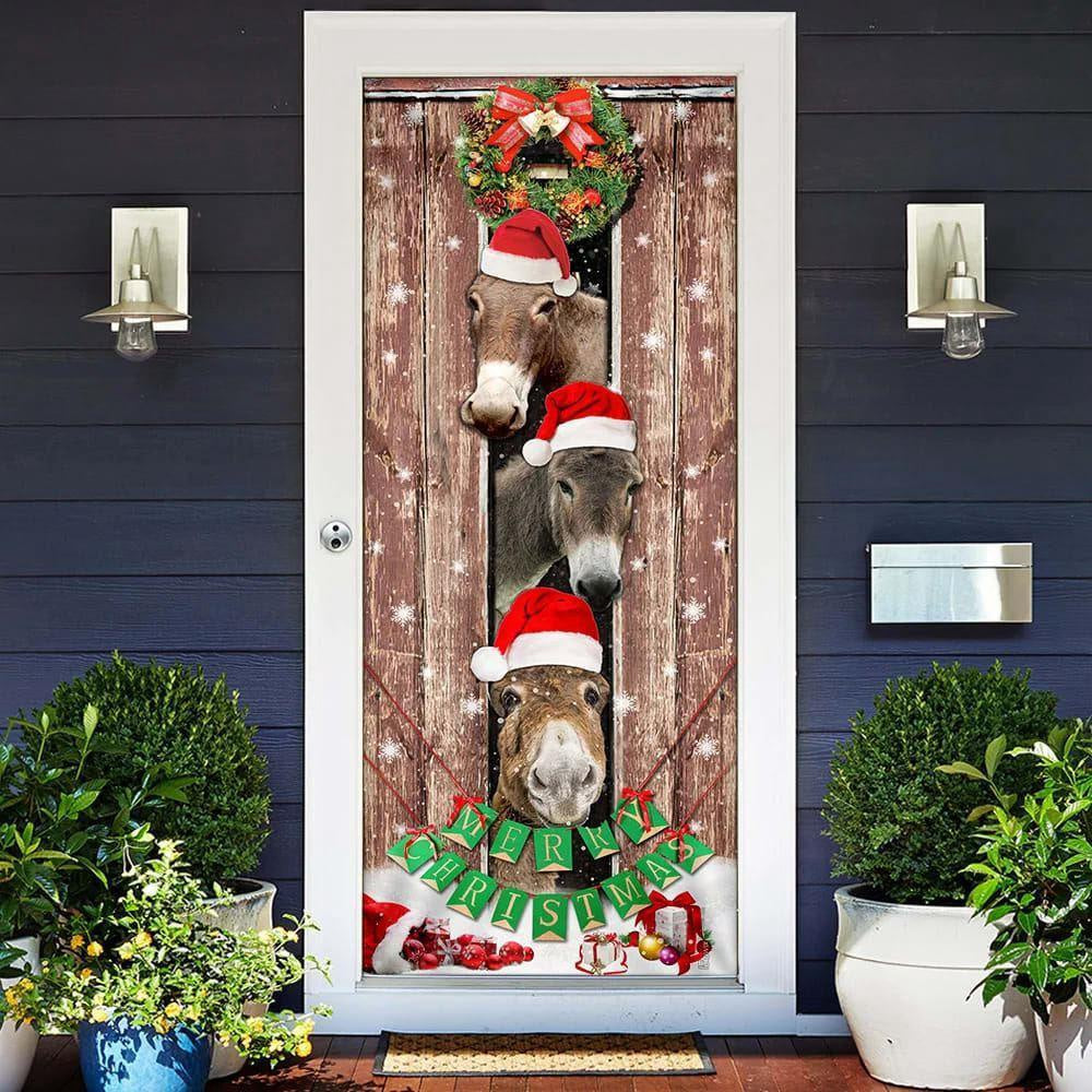 Christmas Door Cover, Donkeys Christmas Snow Farmhouse Door Cover, Xmas Door Covers, Christmas Gift Decor