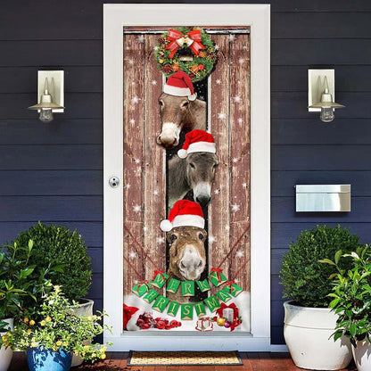 Christmas Door Cover, Donkeys Christmas Snow Farmhouse Door Cover, Xmas Door Covers, Christmas Gift Decor