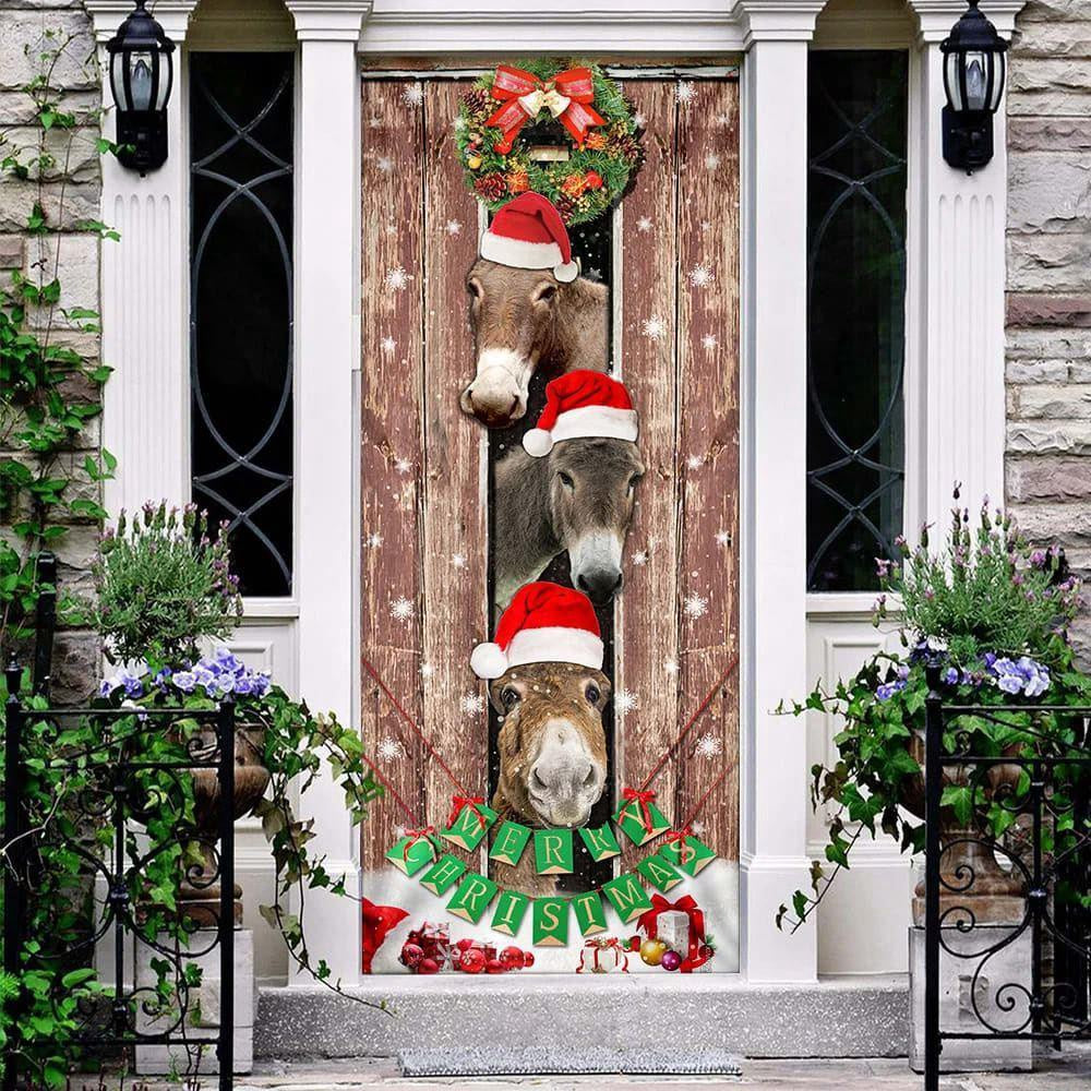 Christmas Door Cover, Donkeys Christmas Snow Farmhouse Door Cover, Xmas Door Covers, Christmas Gift Decor