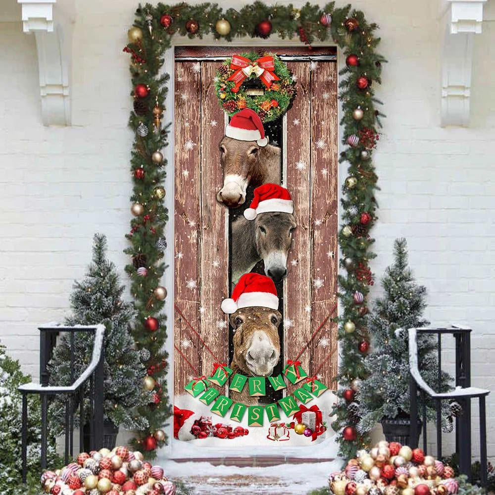 Christmas Door Cover, Donkeys Christmas Snow Farmhouse Door Cover, Xmas Door Covers, Christmas Gift Decor