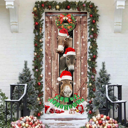 Christmas Door Cover, Donkeys Christmas Snow Farmhouse Door Cover, Xmas Door Covers, Christmas Gift Decor