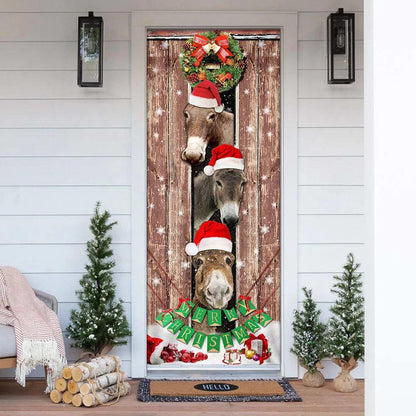 Christmas Door Cover, Donkeys Christmas Snow Farmhouse Door Cover, Xmas Door Covers, Christmas Gift Decor