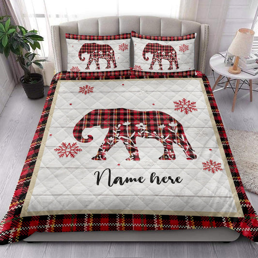 Christmas Elephant Snowflake Red Plaid Bedding Set, Christmas Beddings, Xmas Bedding Sets