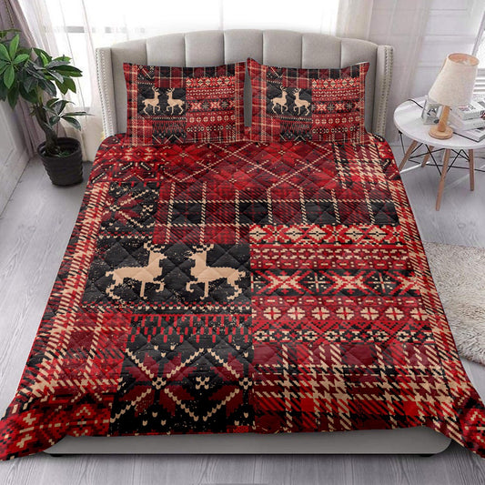 Christmas Elk Winter Nordic Abstract Jacquard Patchwork Bedding Set, Christmas Beddings, Xmas Bedding Sets