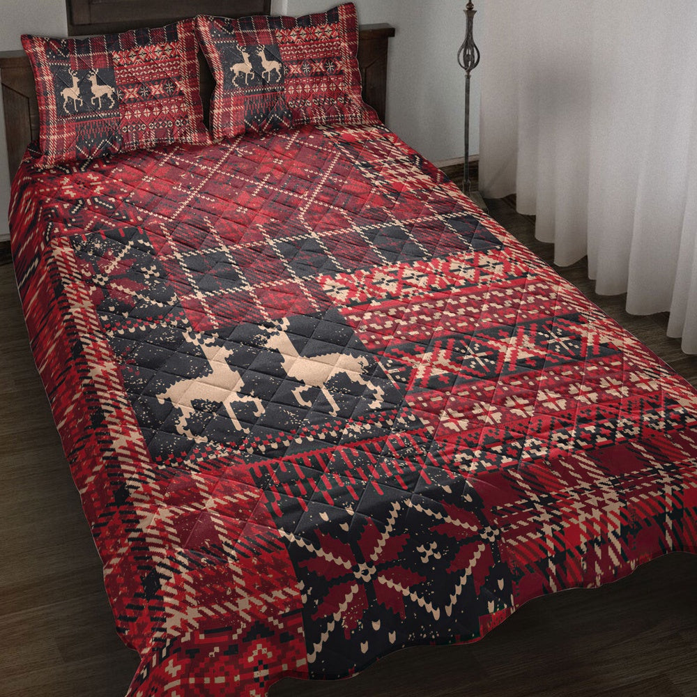 Christmas Elk Winter Nordic Abstract Jacquard Patchwork Bedding Set, Christmas Beddings, Xmas Bedding Sets