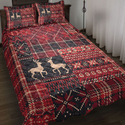 Christmas Elk Winter Nordic Abstract Jacquard Patchwork Bedding Set, Christmas Beddings, Xmas Bedding Sets