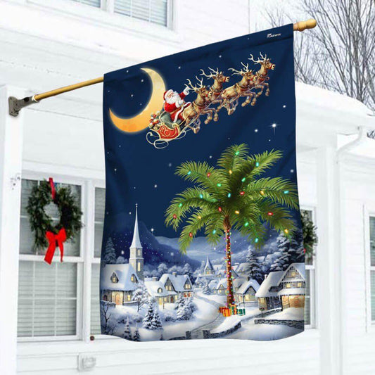 Christmas Flag, South Carolina Christmas Flag Santa Sleigh Palm Tree Christmas Night In South Carolina, Christmas Garden Flags