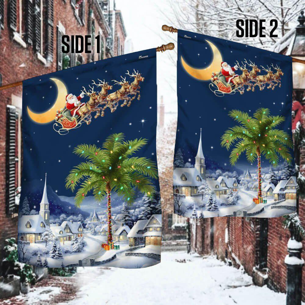 Christmas Flag, South Carolina Christmas Flag Santa Sleigh Palm Tree Christmas Night In South Carolina, Christmas Garden Flags